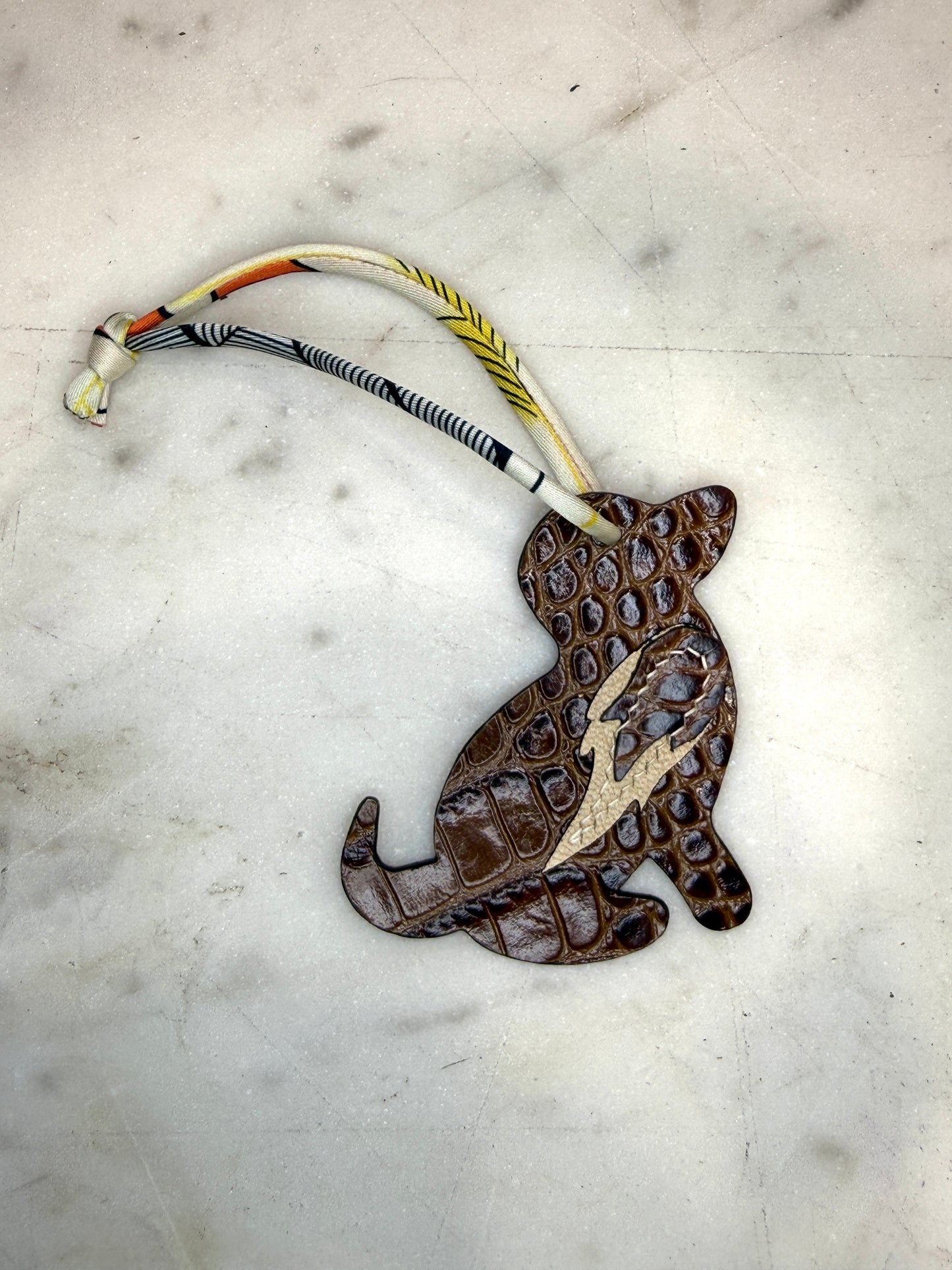 Dog Bag Charm Brown Embossed Crocodile & Beige Goat Skin