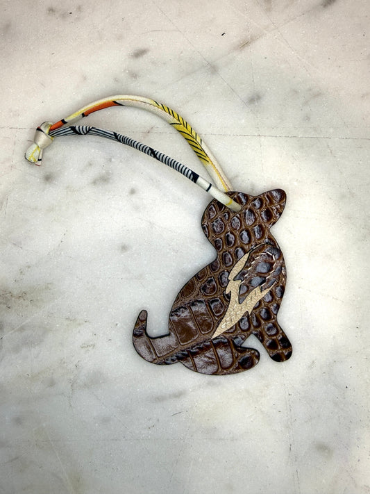 Dog Bag Charm Brown Embossed Crocodile & Beige Goat Skin