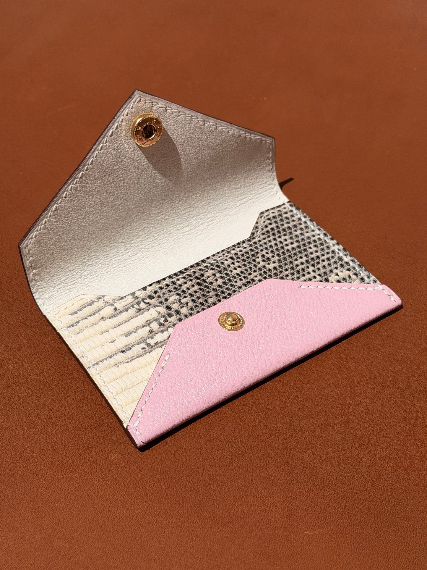 Enveloppe Cardholder Ombre lizard & Pink Goat skin
