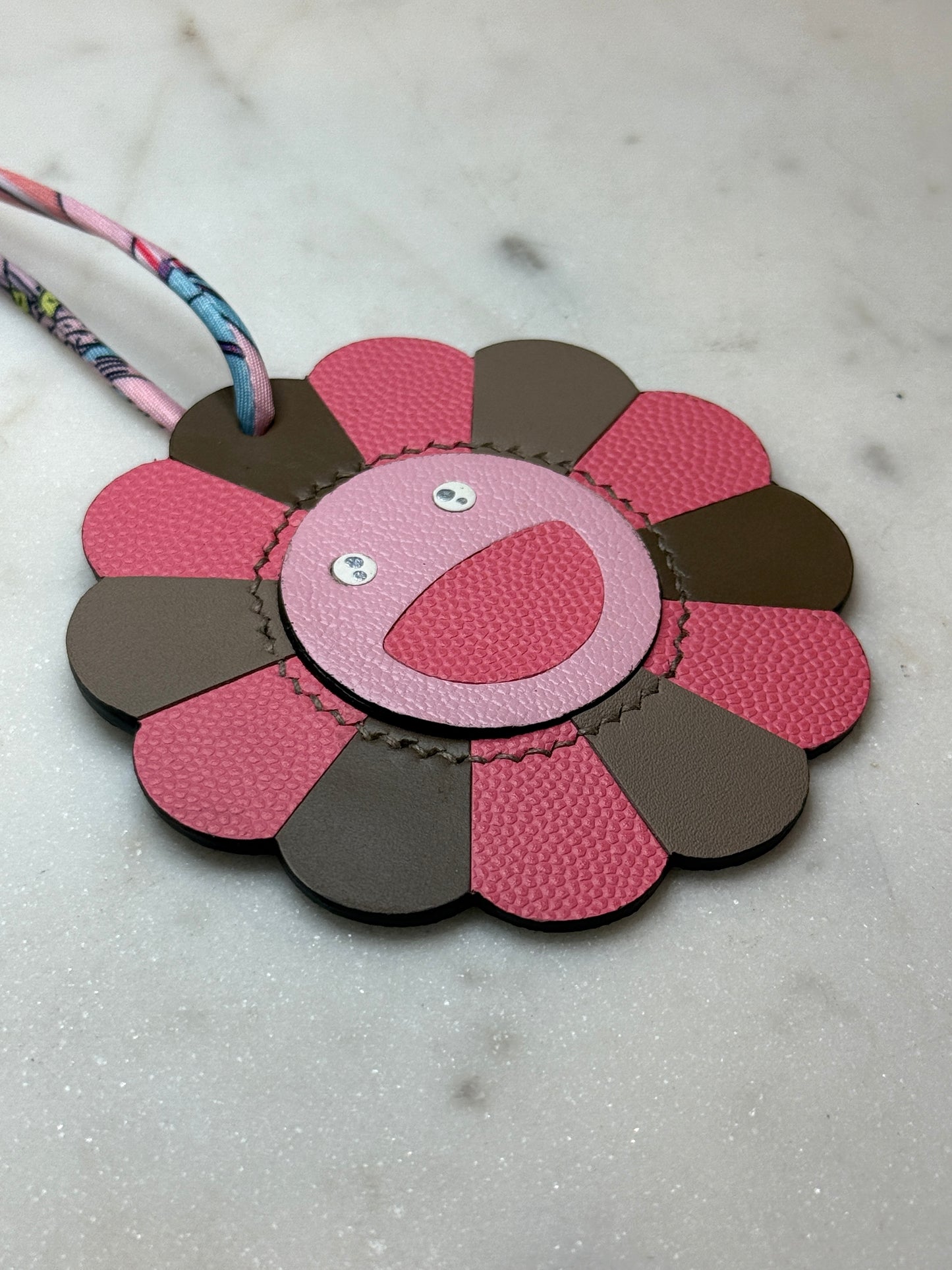 Flower bag charms taupe and pink