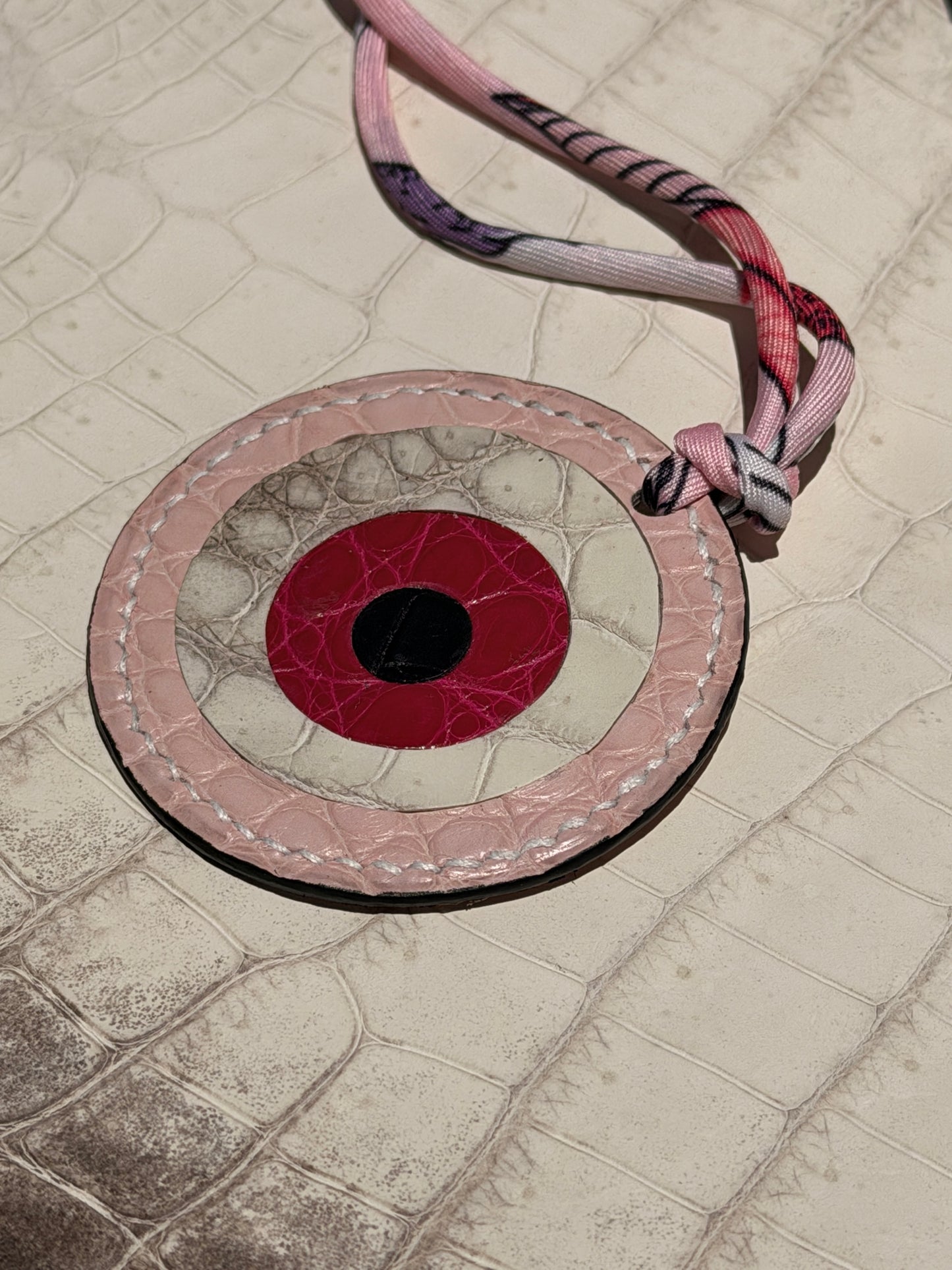 Evil Eye Bag Charm Pink Crocodile
