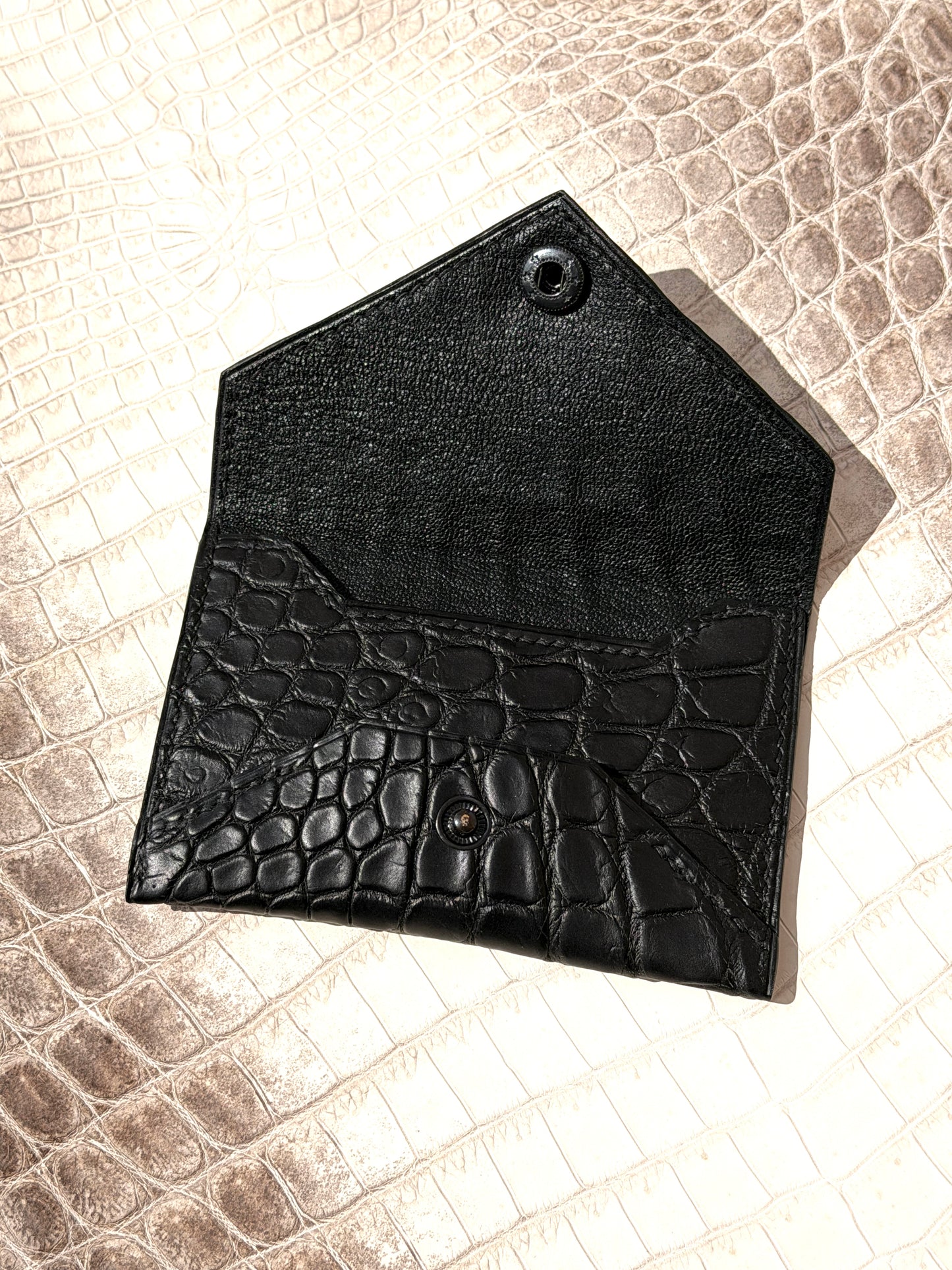 Enveloppe Cardholder Black Matte Crocodile & Goat Skin