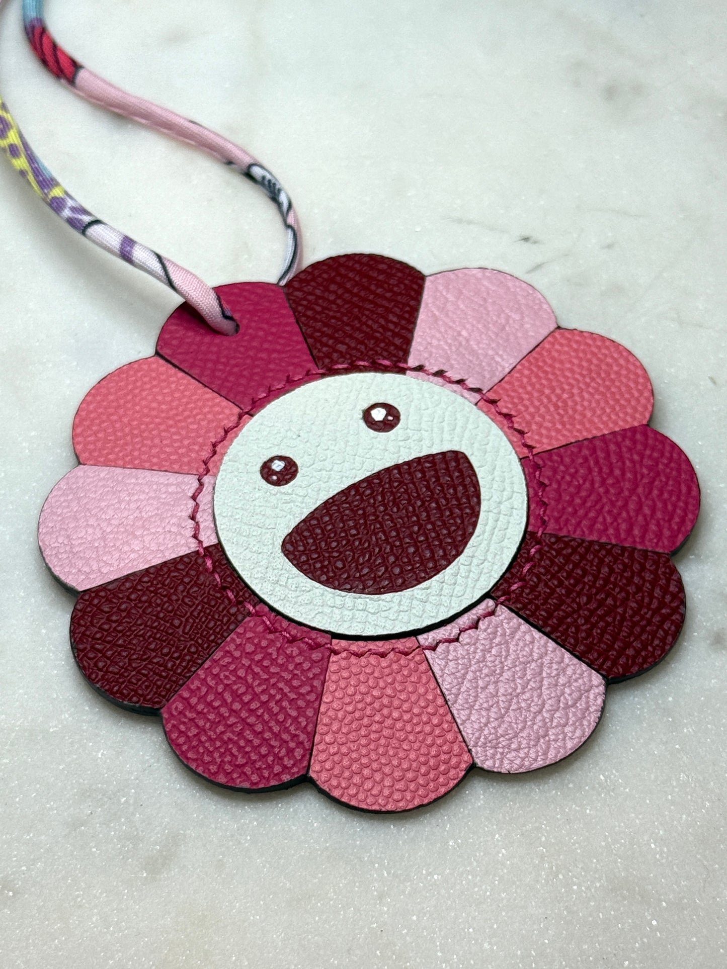 Flower bag charms pink goat, cowhide, calfskin leather.