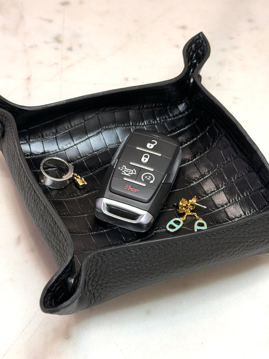 Vide Poche Black Matte Crocodile & Togo Leather