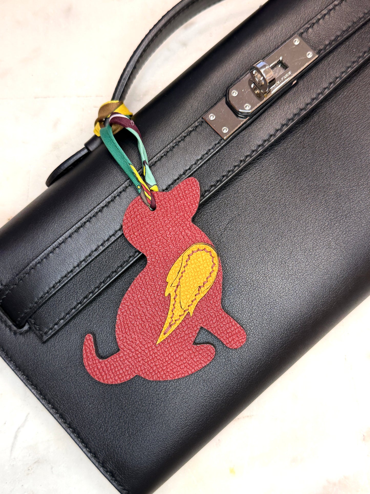 Dog Bag Charm Ruby & Orange Epsom