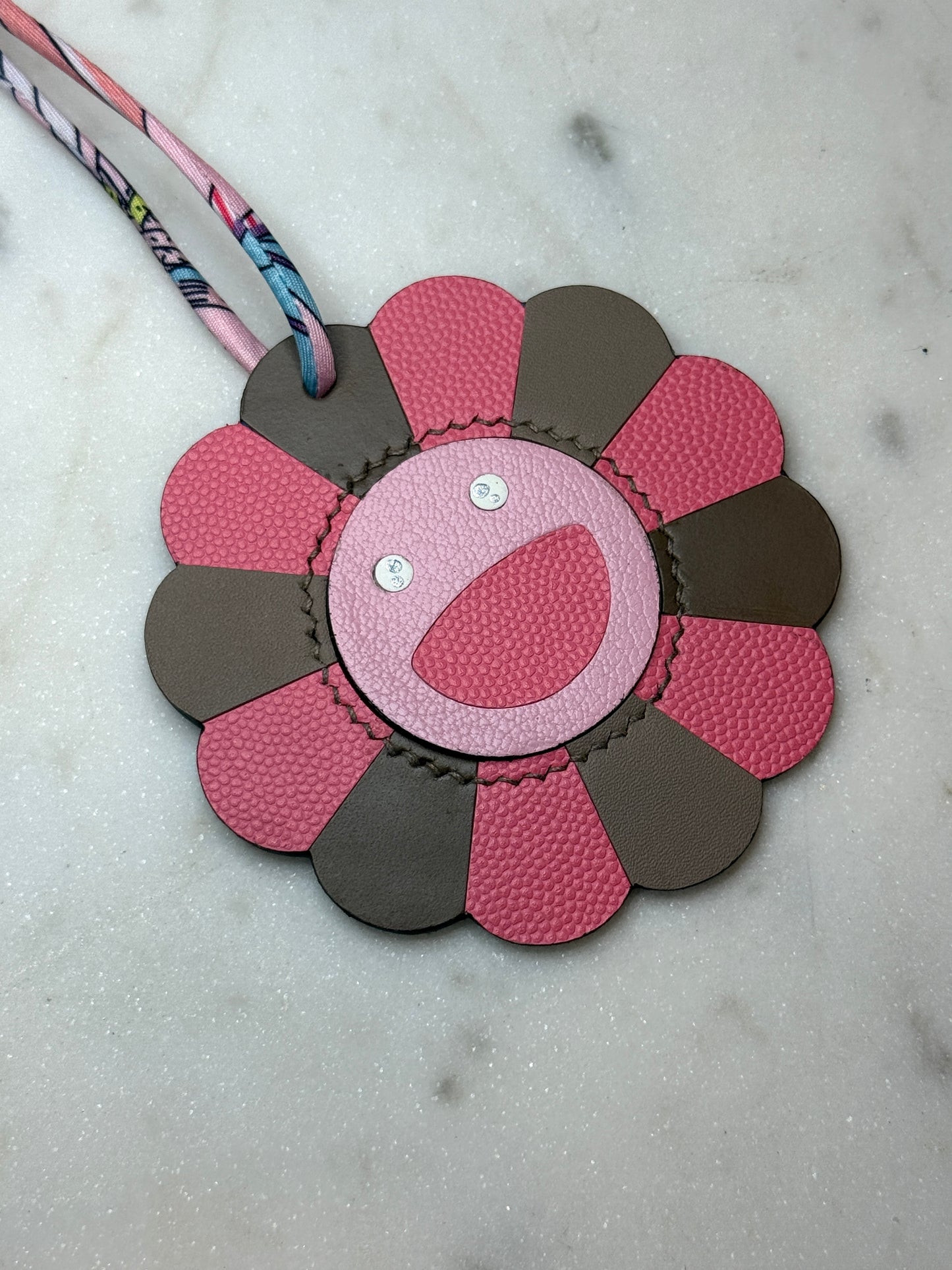 Flower bag charms taupe and pink