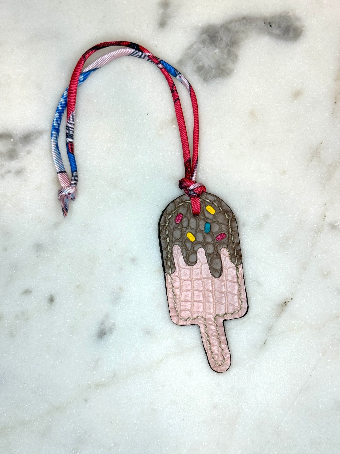 Popsicles bag charms pink and taupe crocodile