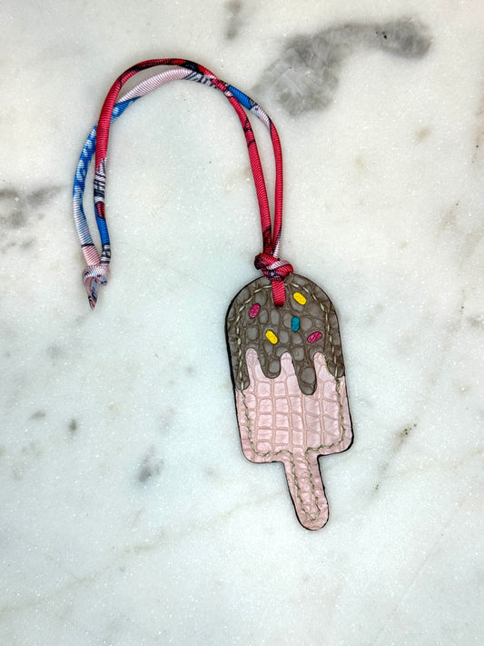 Popsicles bag charms pink and taupe crocodile