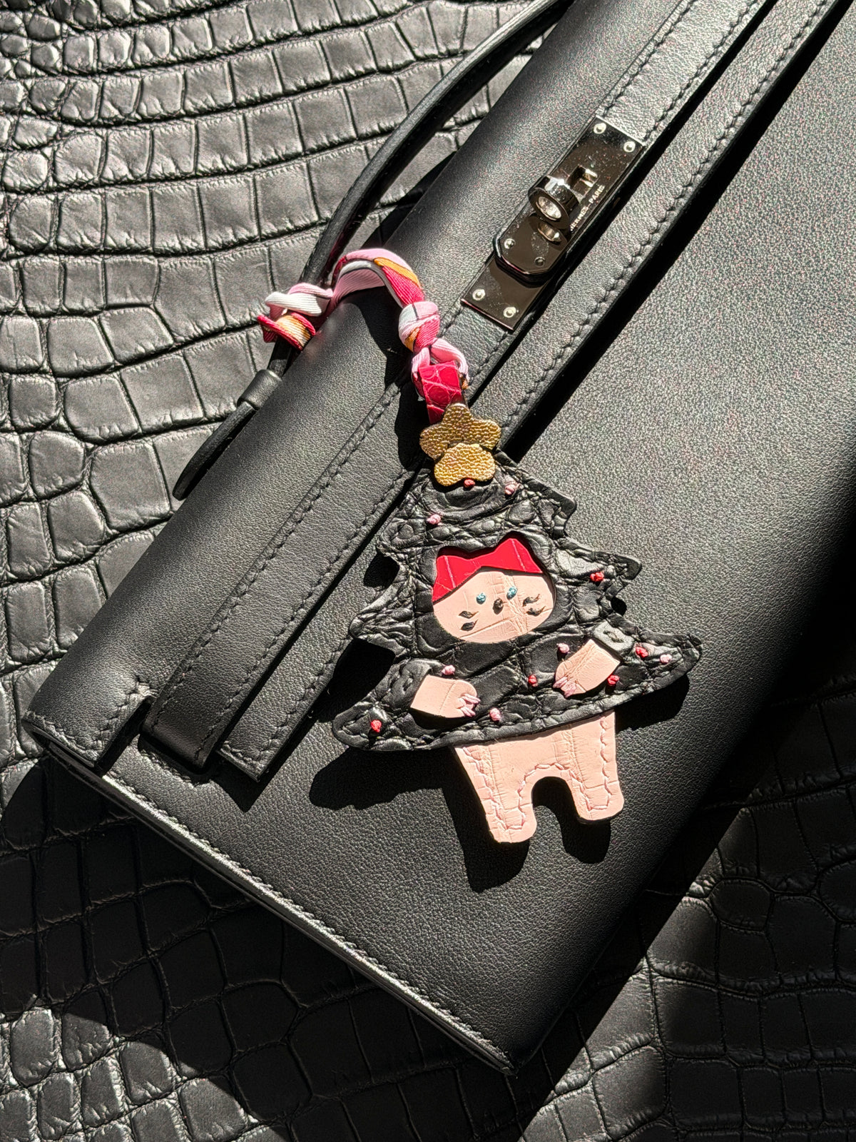 Neko Christmas Bag Charm Black Matte Crocodile